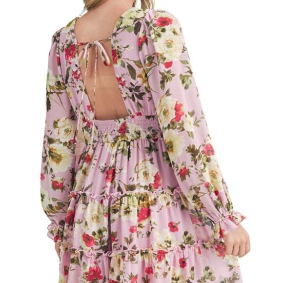 NWT [Lush] Women's Open Back Pink Floral Minidress Mauve Magenta Women's Small - Picture 4 of 7